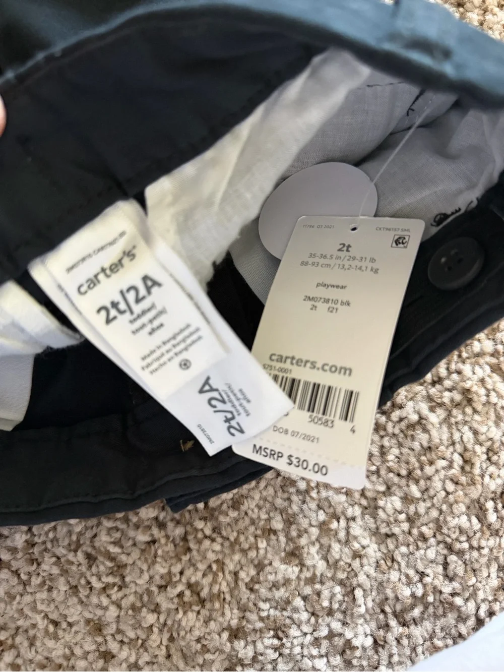 Carter’s Boys Black Chino Pants Size 2T NWT